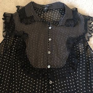 DRESSY BLACK POLKA DOT BLOUSE WITH LACE TRIM